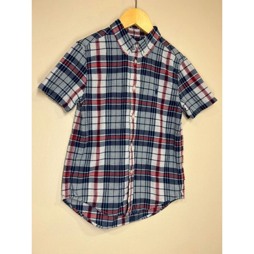 Polo Ralph Lauren Boys 7 Blue Plaid Short Sleeve Button Down Shirt School